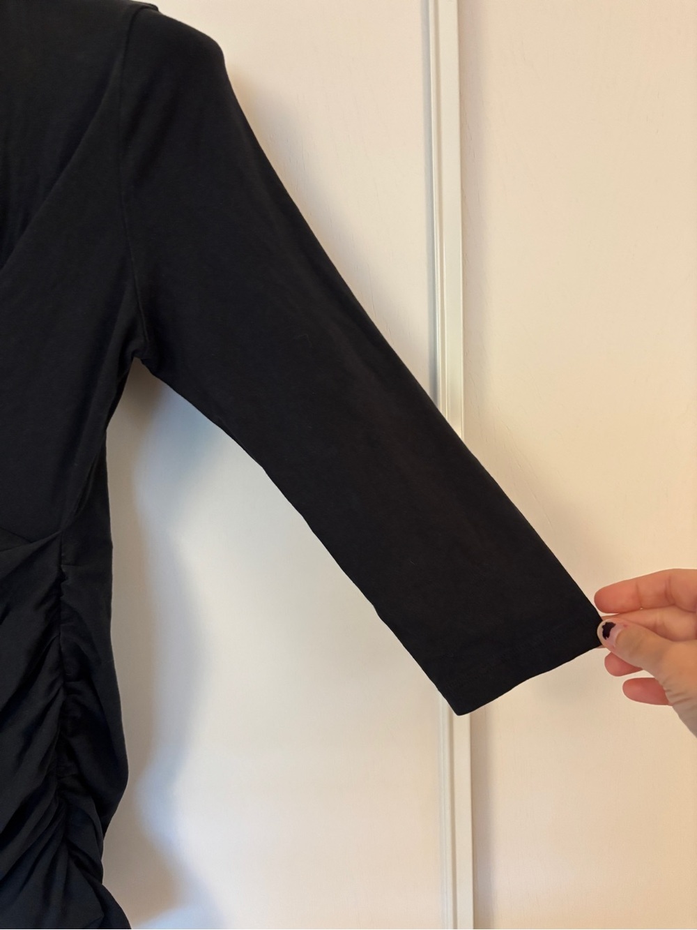 Peruvian Connection Cyprus Black Ruched Top Drape Wrap-Style Elevated Basic Soft - Picture 3 of 7